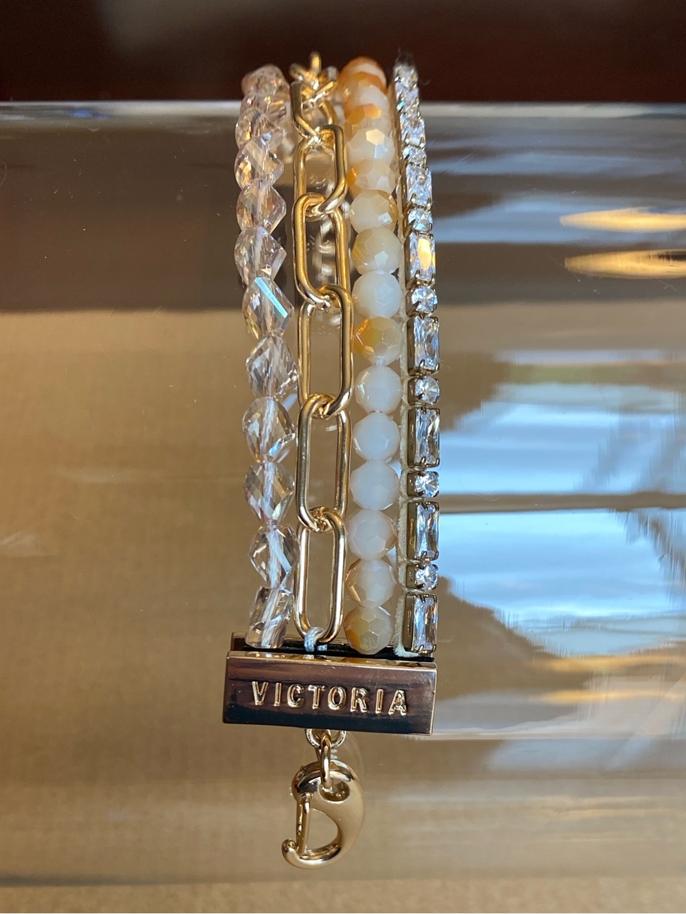 NWOT Victoria Emerson Gold and Iridescent Four Strand Bracelet w/ Dust Bag